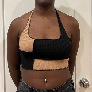 colorblock black and brown halter crop top. Size small-medium.